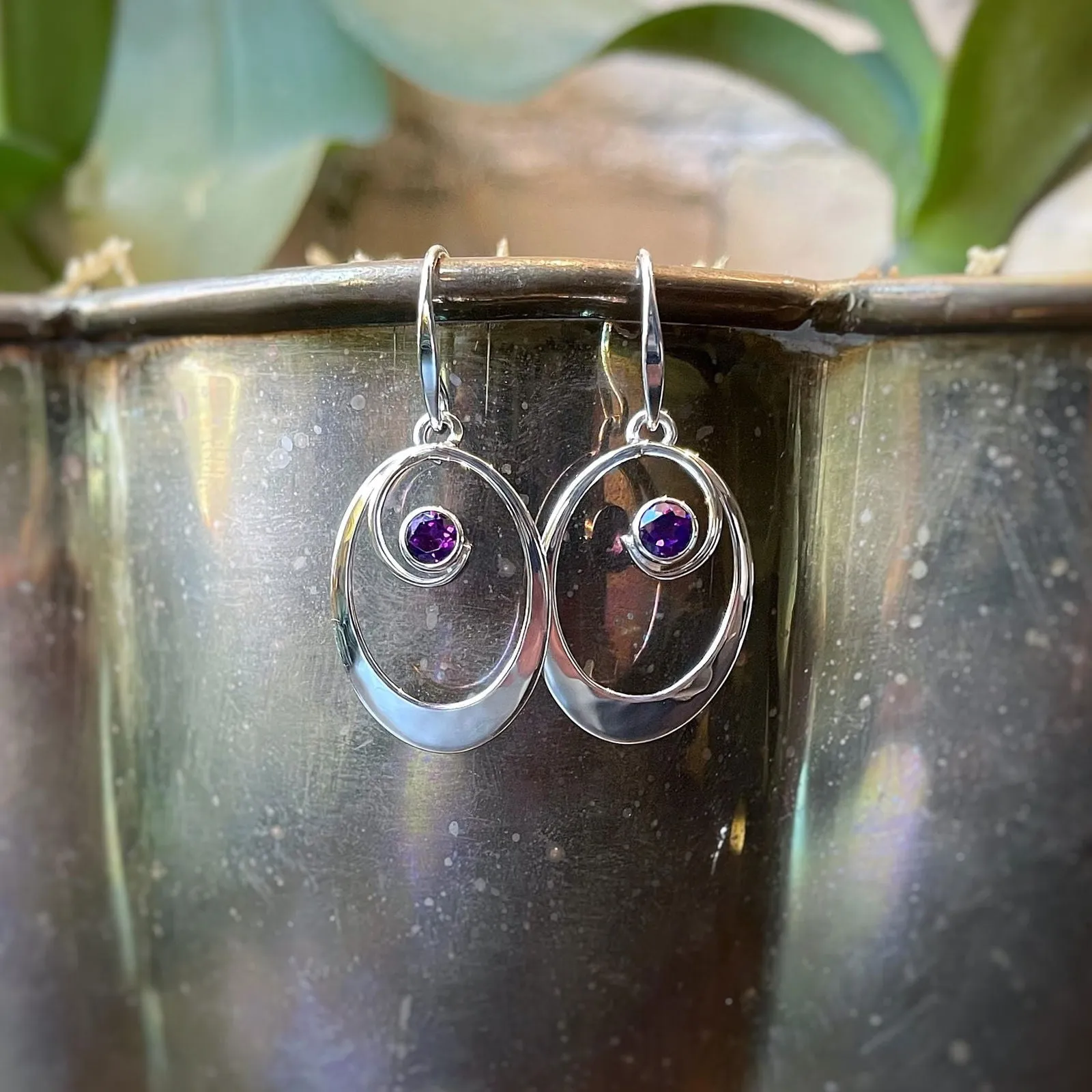 "Sophia" Oval Amethyst Drop Earrings