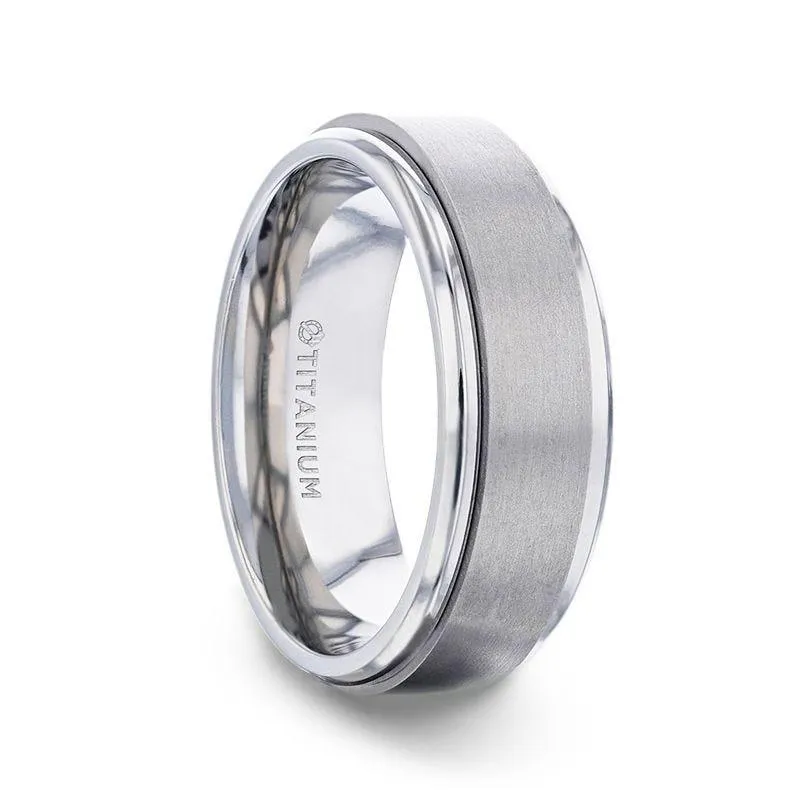 REBELLION Spinning Brushed Center Titanium Men's Wedding Band With Polished Beveled Edges - 8mm