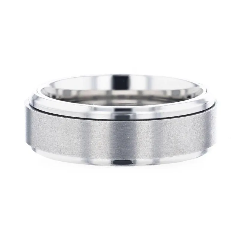 REBELLION Spinning Brushed Center Titanium Men's Wedding Band With Polished Beveled Edges - 8mm