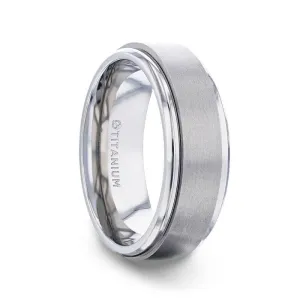 REBELLION Spinning Brushed Center Titanium Men's Wedding Band With Polished Beveled Edges - 8mm