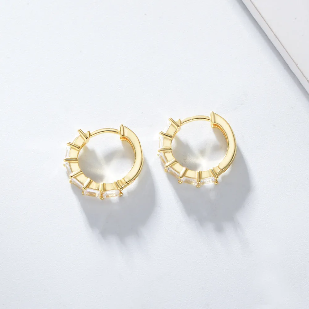 Rectangular Zircon Circle Silver Studs Earrings for Women