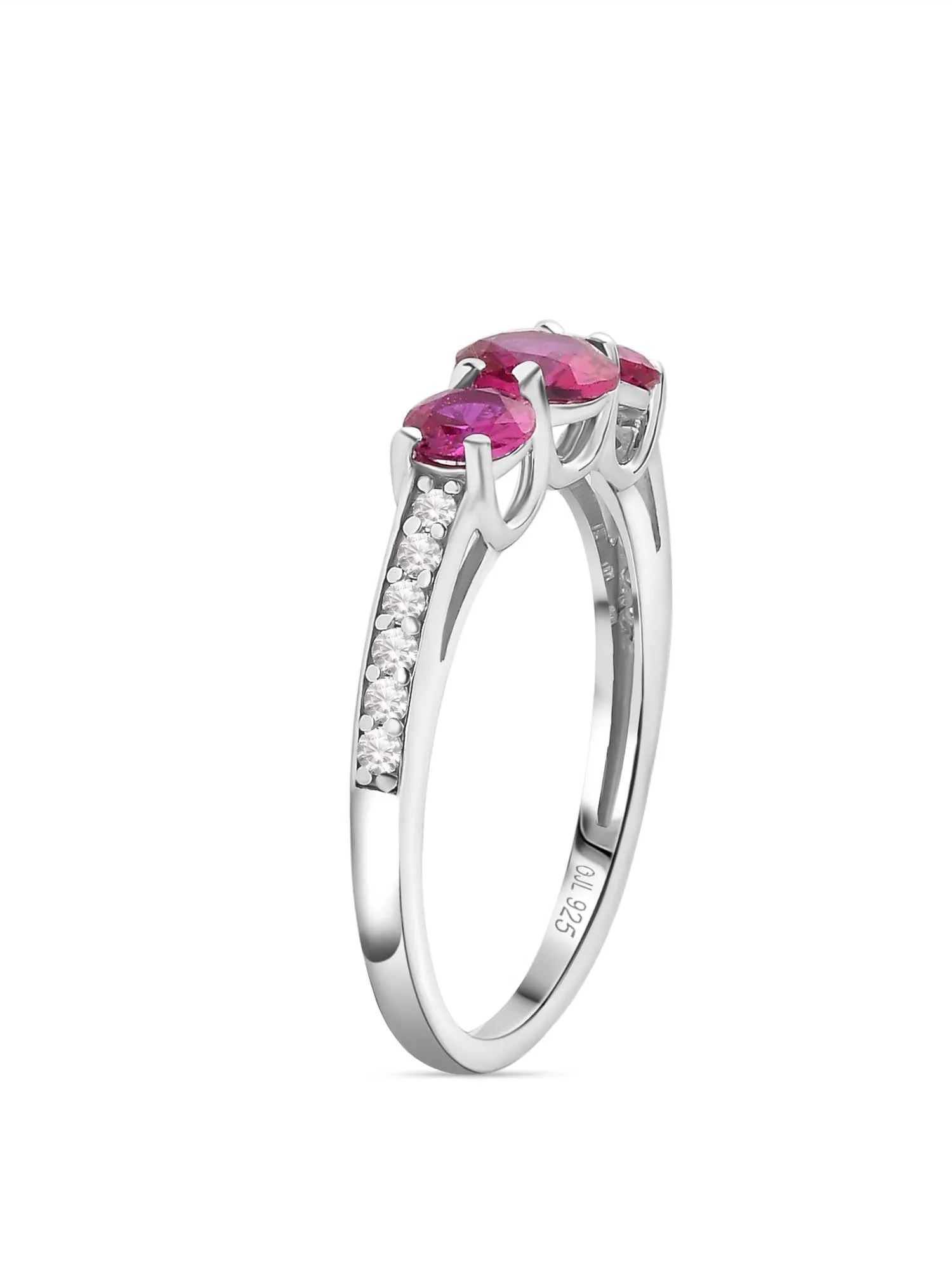 Red Ruby Three Stone Engagement Ring For Women