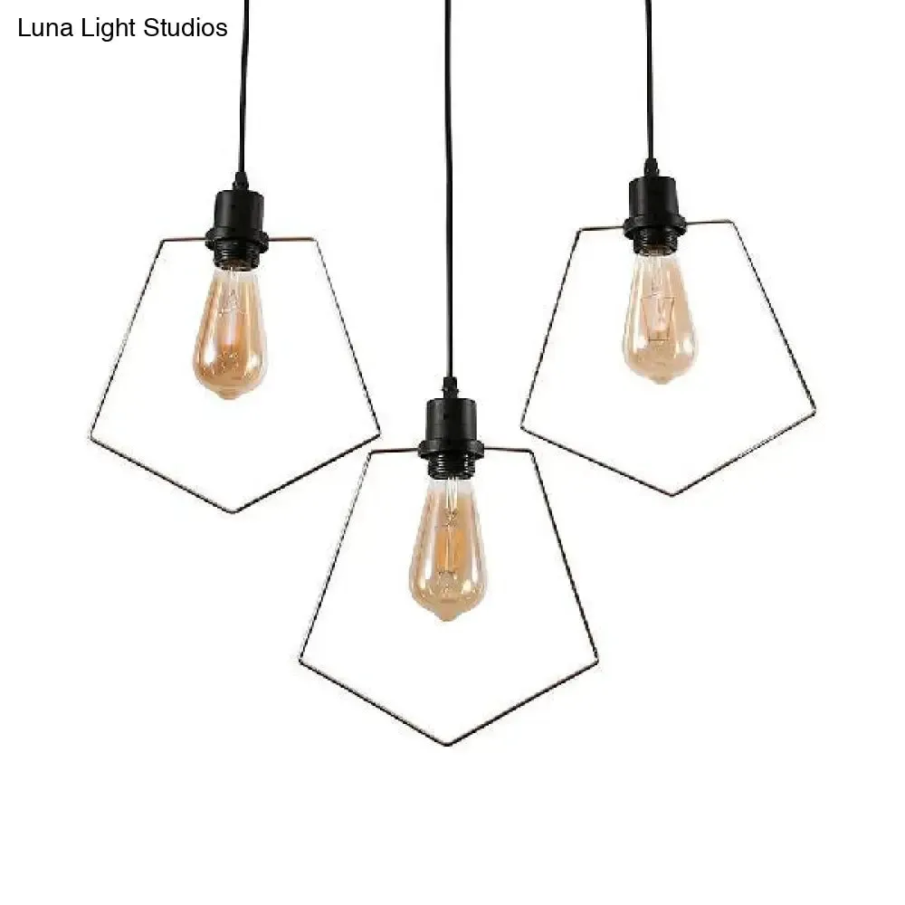 Retro Black Finish Hanging Lamp with 3 Stylish Iron Heads - Ceiling Pendant Fixture for Coffee Shop