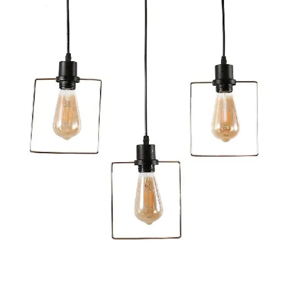 Retro Black Finish Hanging Lamp with 3 Stylish Iron Heads - Ceiling Pendant Fixture for Coffee Shop