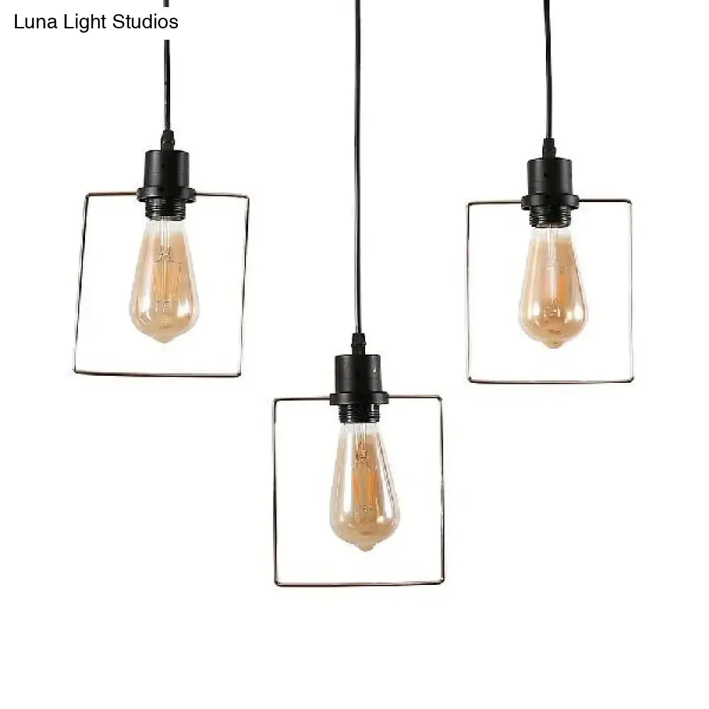 Retro Black Finish Hanging Lamp with 3 Stylish Iron Heads - Ceiling Pendant Fixture for Coffee Shop