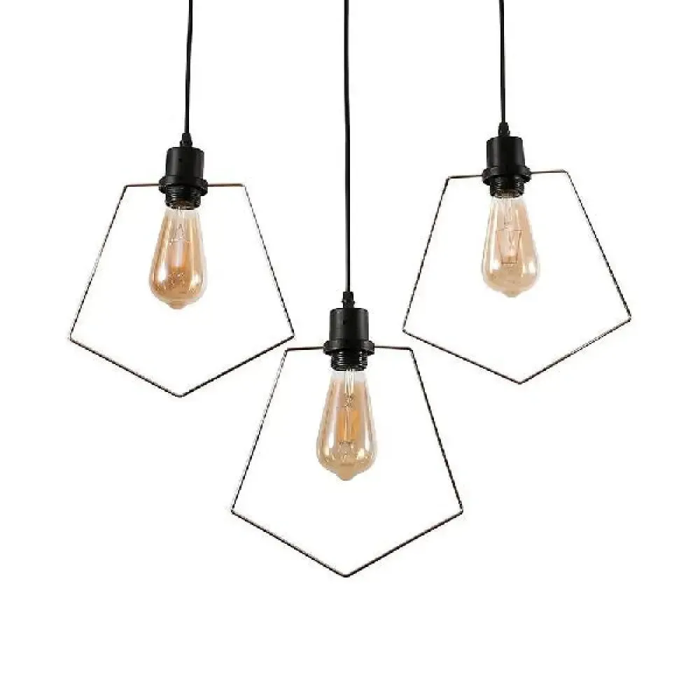 Retro Black Finish Hanging Lamp with 3 Stylish Iron Heads - Ceiling Pendant Fixture for Coffee Shop