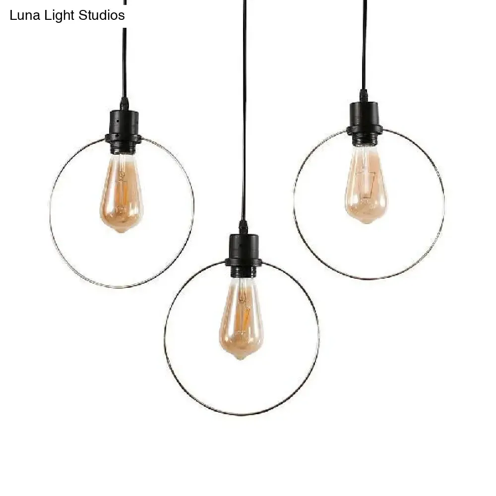 Retro Black Finish Hanging Lamp with 3 Stylish Iron Heads - Ceiling Pendant Fixture for Coffee Shop