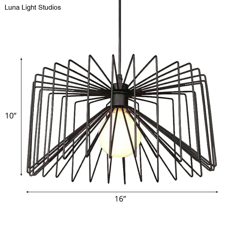 Retro Industrial Metal Cage Pendant Light - Black Hanging Lamp for Living Room