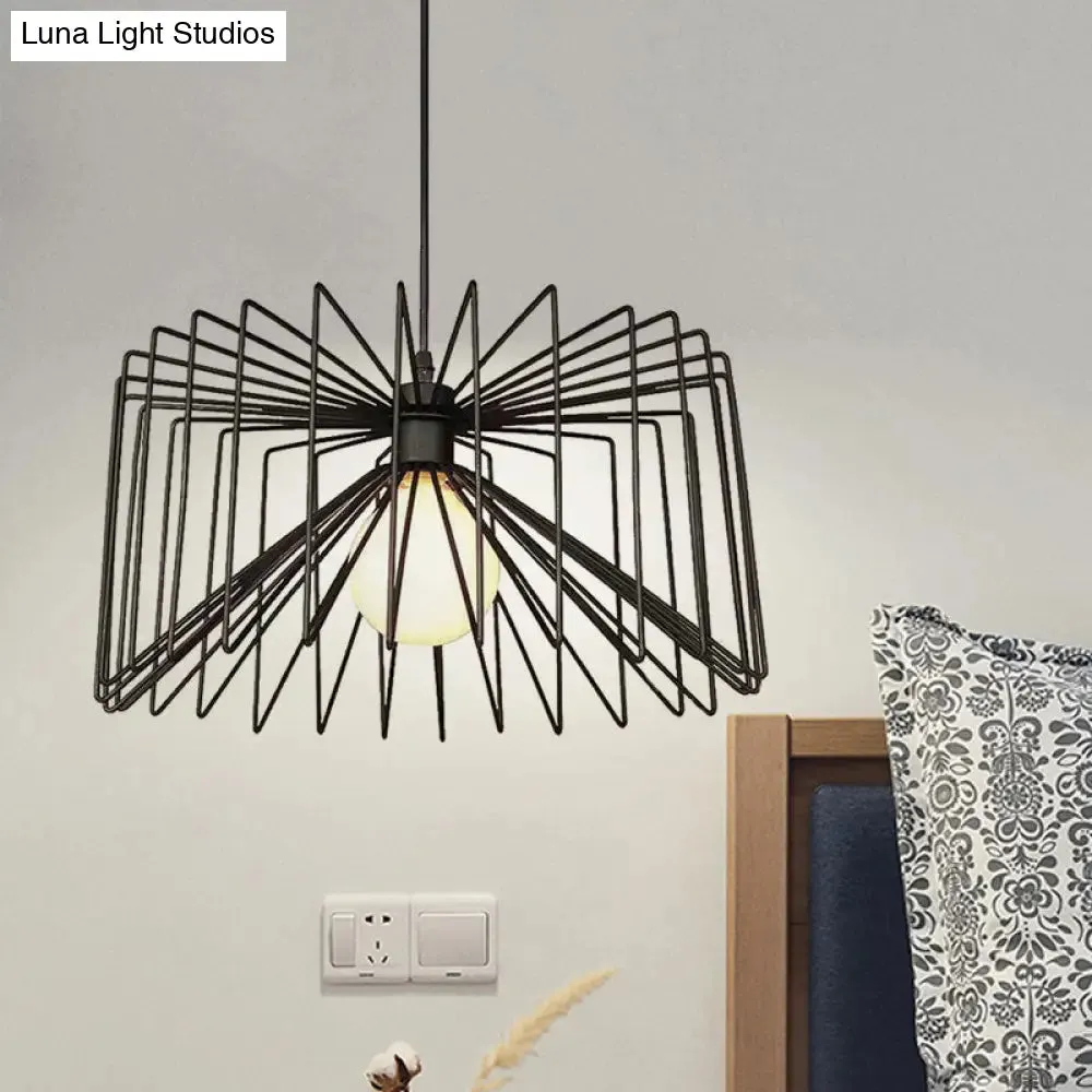 Retro Industrial Metal Cage Pendant Light - Black Hanging Lamp for Living Room