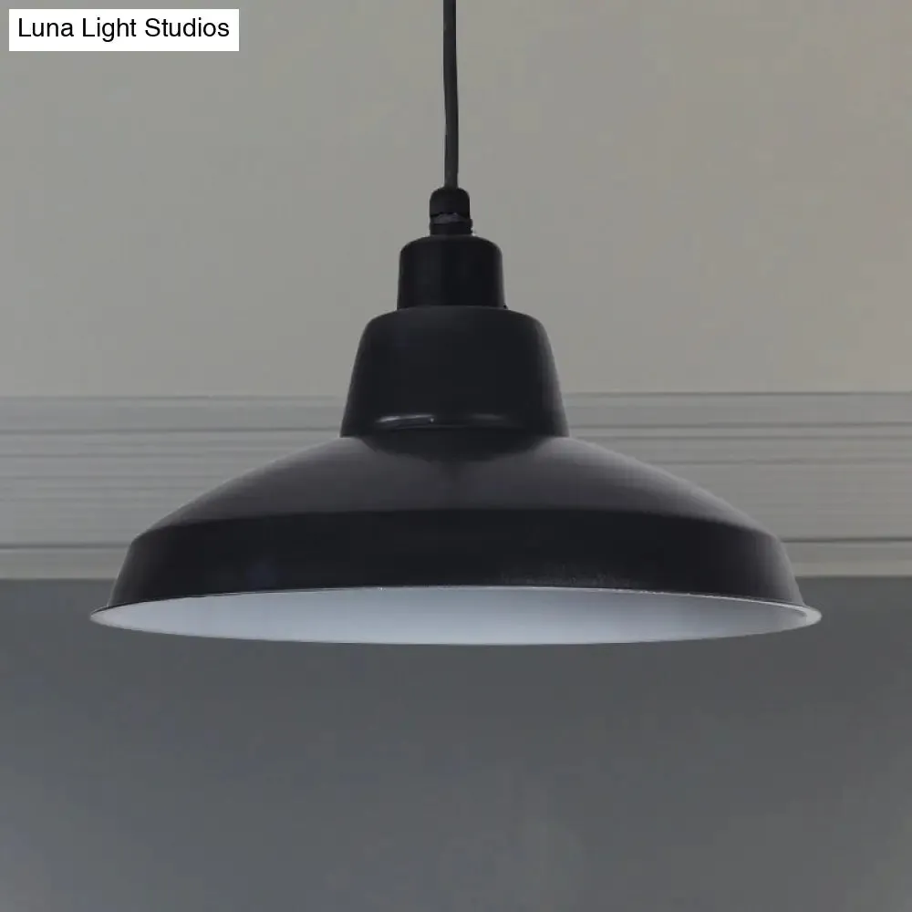 Retro Polished Black/White Bowl Pendant Light – Stylish 1-Head Indoor Ceiling Fixture