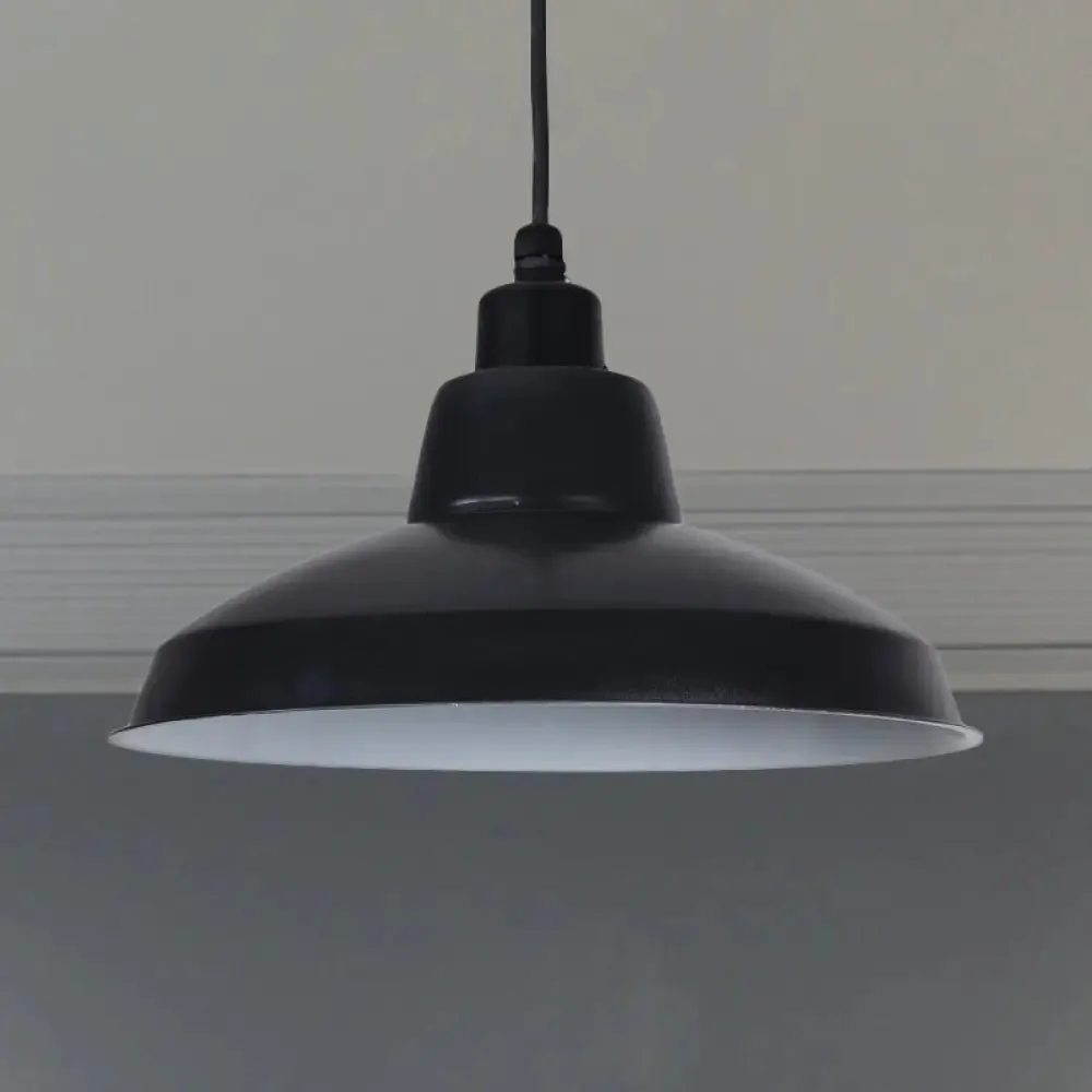 Retro Polished Black/White Bowl Pendant Light – Stylish 1-Head Indoor Ceiling Fixture