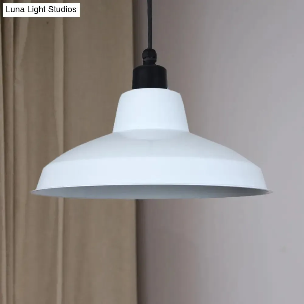 Retro Polished Black/White Bowl Pendant Light – Stylish 1-Head Indoor Ceiling Fixture