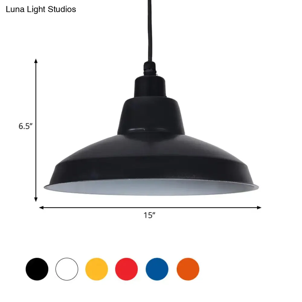 Retro Polished Black/White Bowl Pendant Light – Stylish 1-Head Indoor Ceiling Fixture