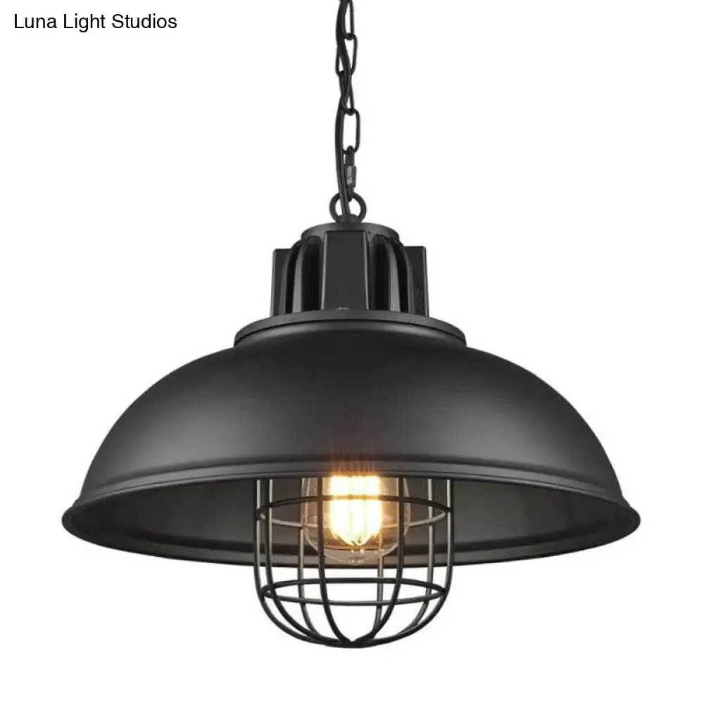 Retro-Style Black Metal Pendant Ceiling Light with Pot Cover Design