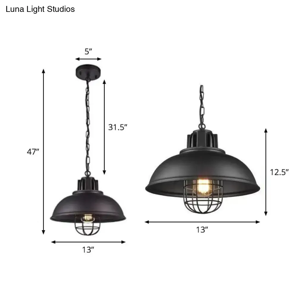 Retro-Style Black Metal Pendant Ceiling Light with Pot Cover Design