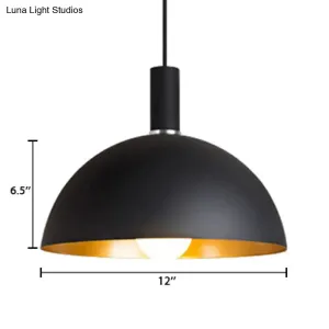 Retro Style Metallic Pendant Lamp - 12"/16" Width, Black Finish Dome Shade - Indoor Ceiling Fixture