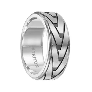 RHYS Stainless Steel Step Edge Comfort Fit Ring with Etched Pattern by Triton Rings - 8.5 mm