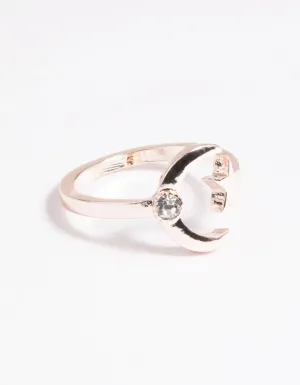 Rose Gold Open Moon Star Ring