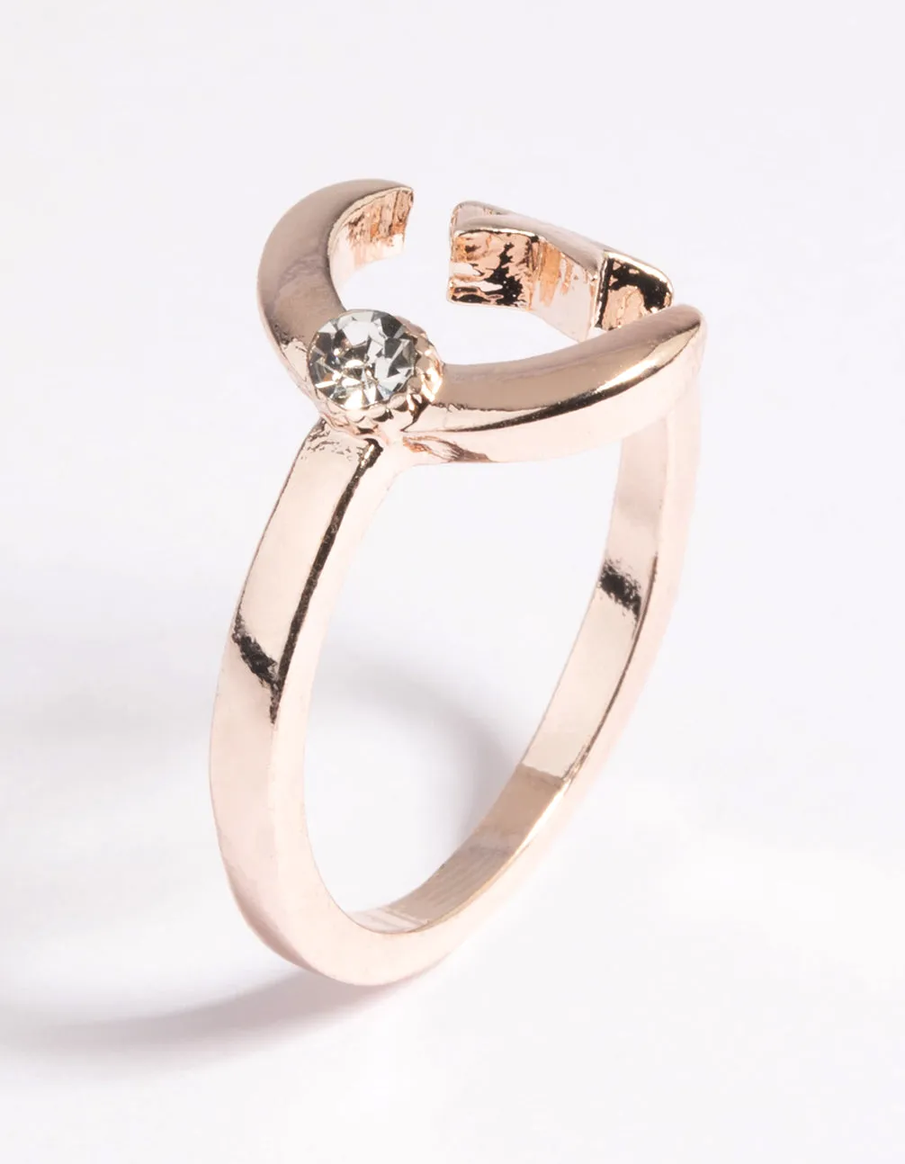 Rose Gold Open Moon Star Ring