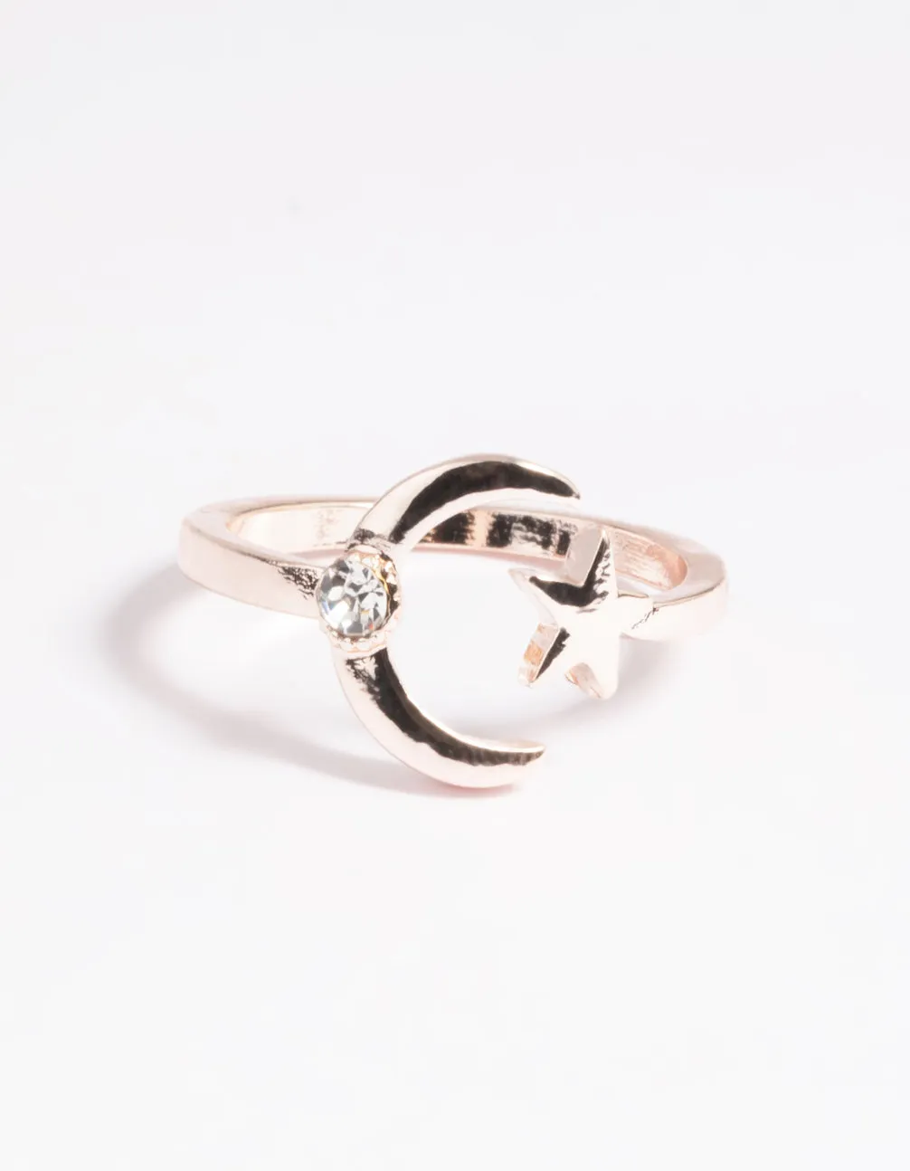 Rose Gold Open Moon Star Ring