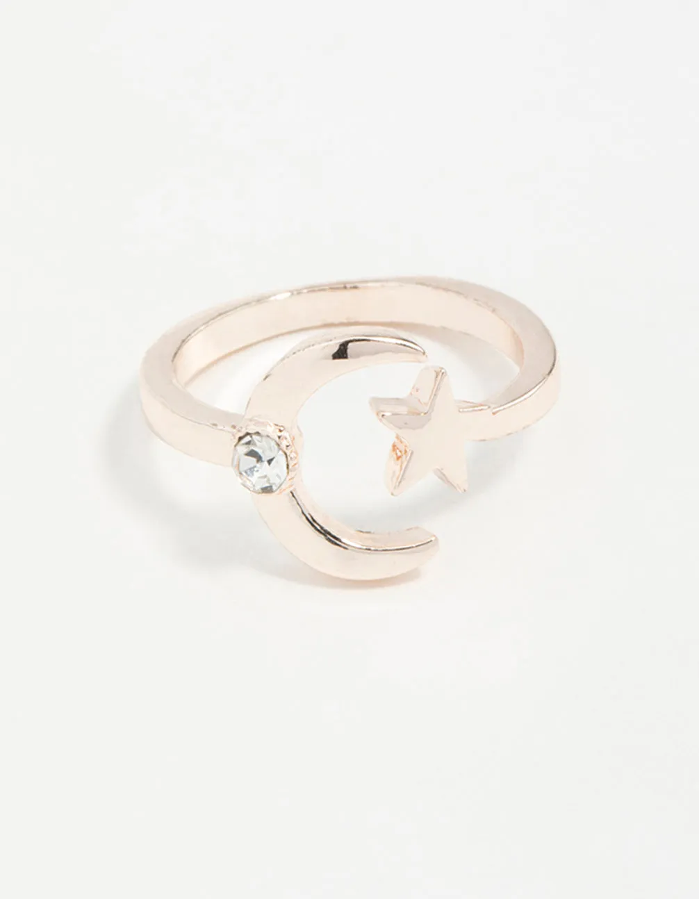 Rose Gold Open Moon Star Ring