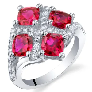 Ruby Cushion Cut Sterling Silver Ring Size 8