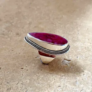 Ruby Quartz Ring with slender teardrop gemstone - Jyoti