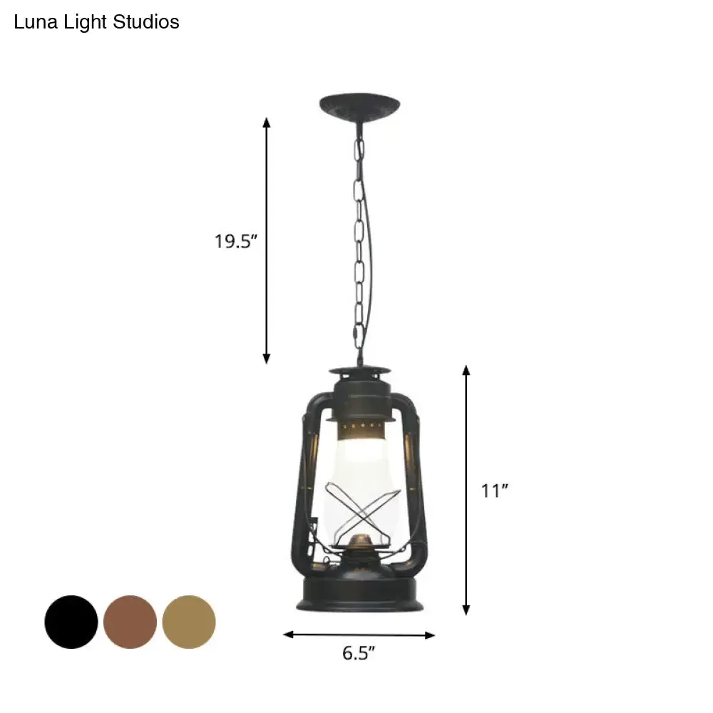 Rustic Clear/Frosted Glass Kerosene Pendant Lamp in Bronze/Copper/Black - 1 Bulb, Dining Room Ceiling Suspension Light