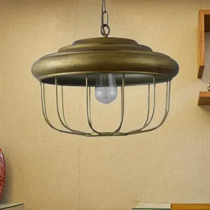 Rustic Farmhouse 1-Light Pendant with Drum Shade - Antique Brass Finish