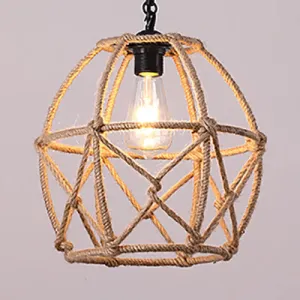 Rustic Geometric Cage Pendant Light with Rope - perfect for Restaurant Ceiling in Beige