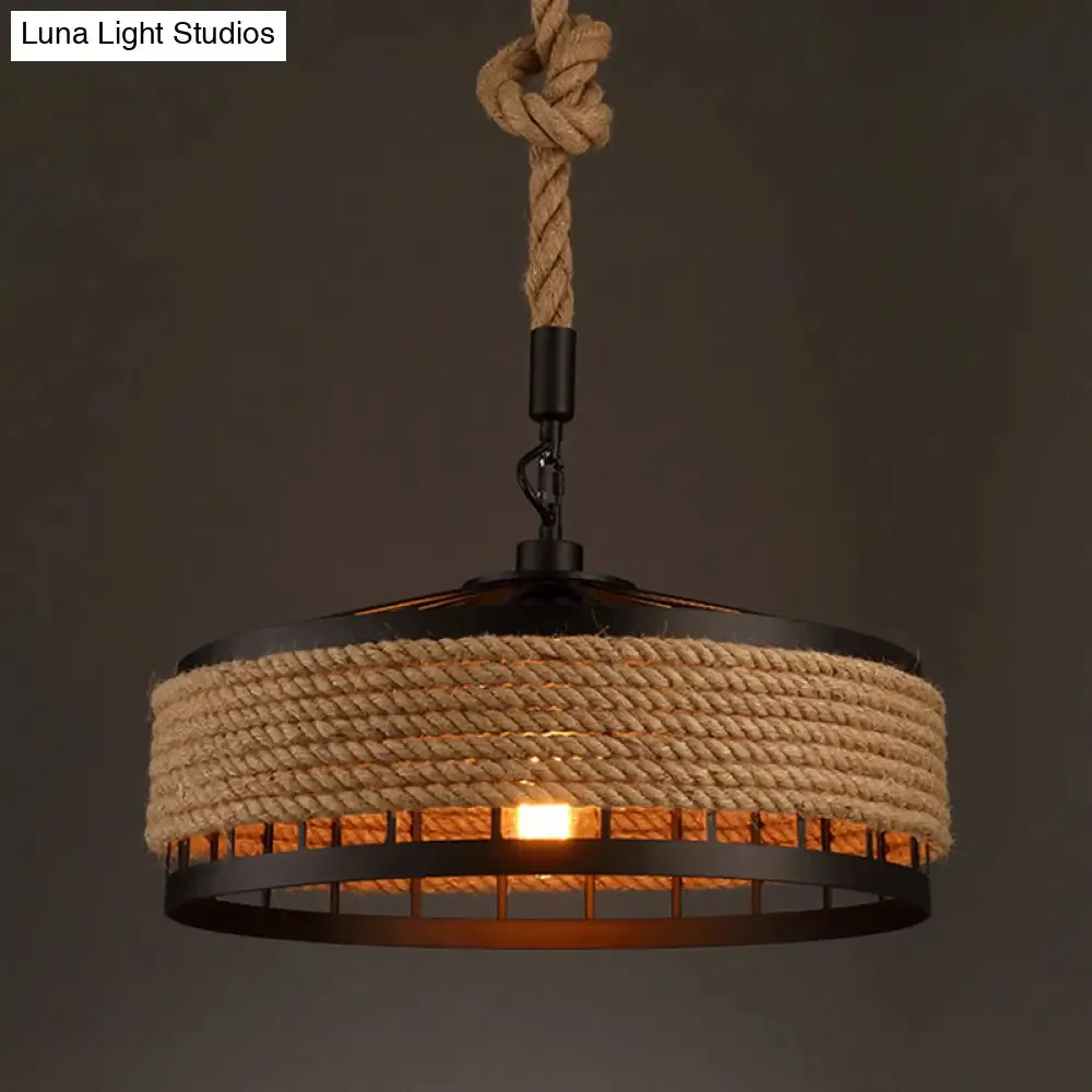 Rustic Hand-Twisted Rope Pendant Light in Black-Brown Finish - 1 Bulb for Restaurants