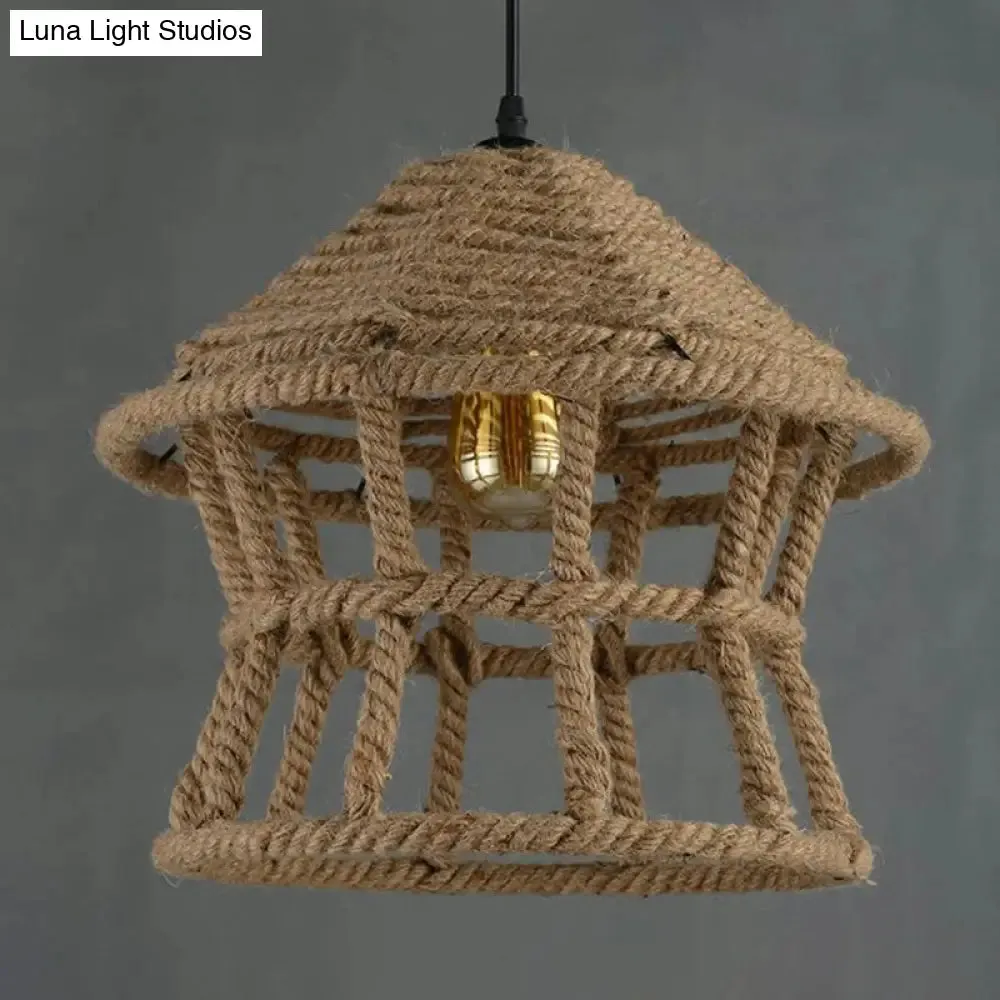 Rustic Hemp Rope Pendant Ceiling Light in Brown - Retro House Design