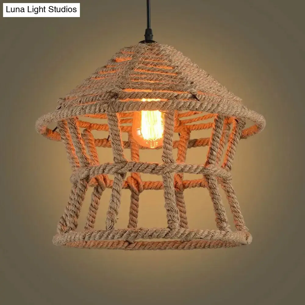 Rustic Hemp Rope Pendant Ceiling Light in Brown - Retro House Design