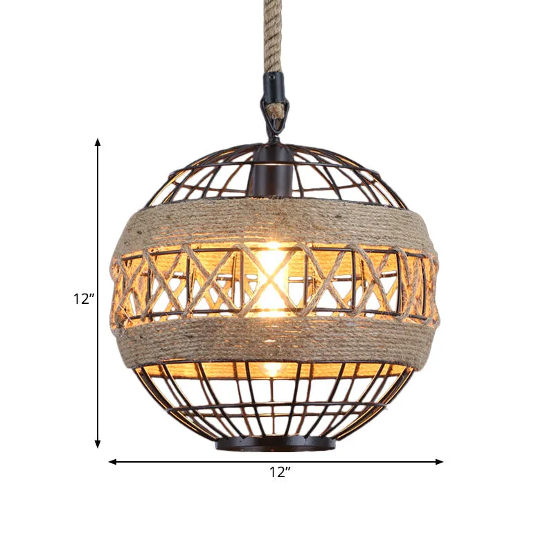 Rustic Industrial Style Spherical  Suspension Lamp in Black