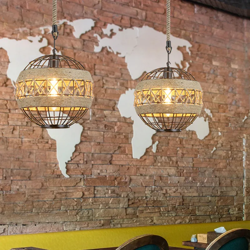 Rustic Industrial Style Spherical  Suspension Lamp in Black