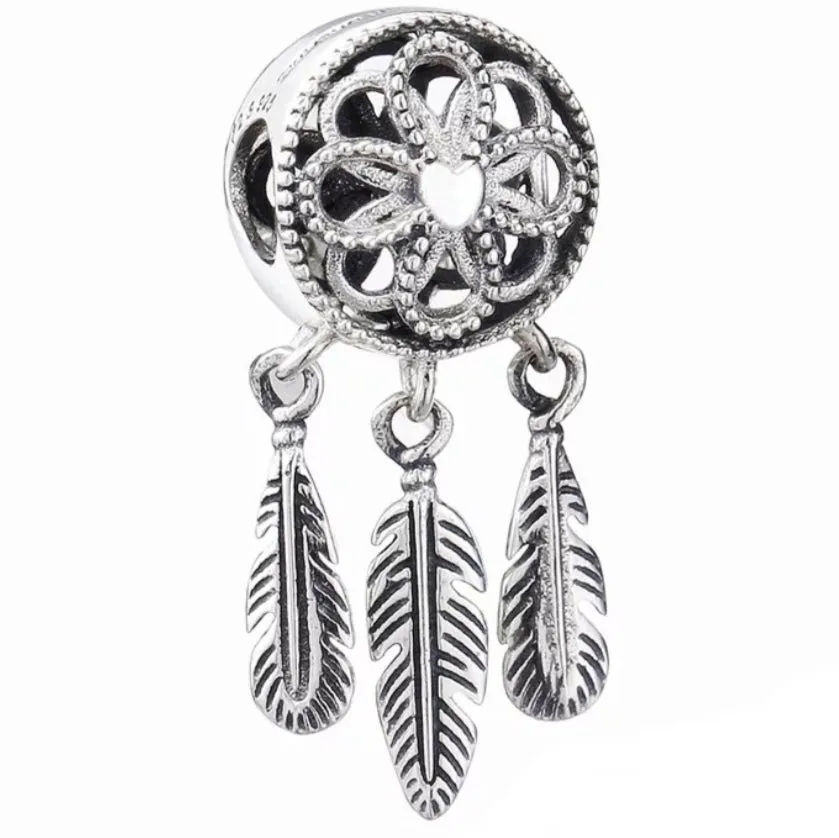 Rustic Look Dream Catcher Charm - 925 Sterling Silver