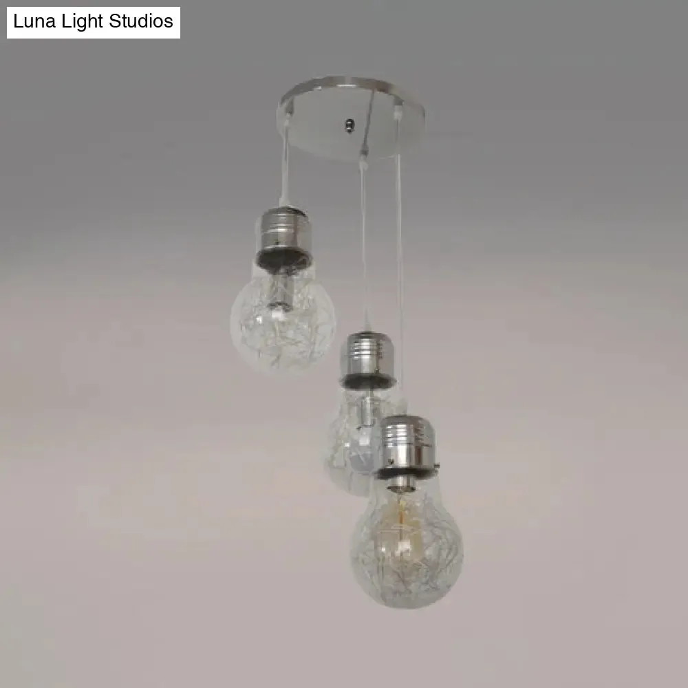 Rustic Pendant Lighting with 3 Clear Glass Shades and Round Silver/Gold Canopy