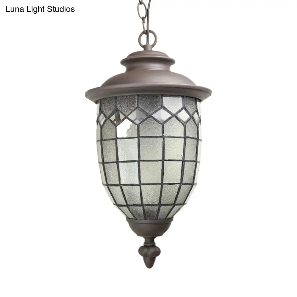 Rustic Style Coffee Dome Pendant Light with Frosted Glass - Outdoor Hanging Kit