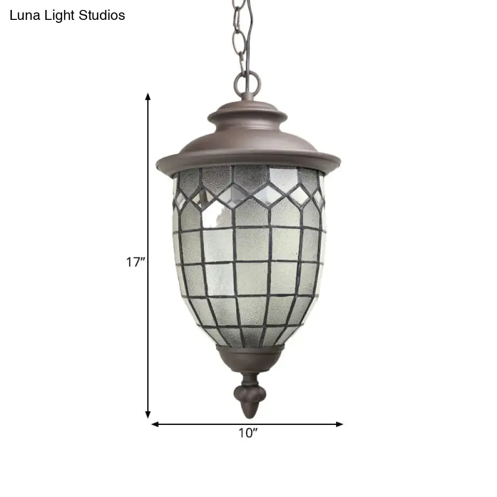 Rustic Style Coffee Dome Pendant Light with Frosted Glass - Outdoor Hanging Kit