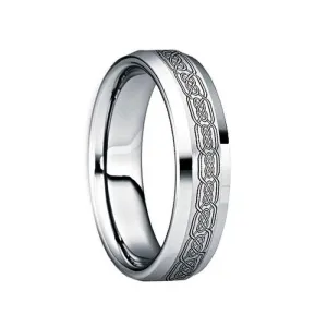 SABINUS Polished Beveled Tungsten Wedding Band with Engraved Black Celtic Knot - 6mm