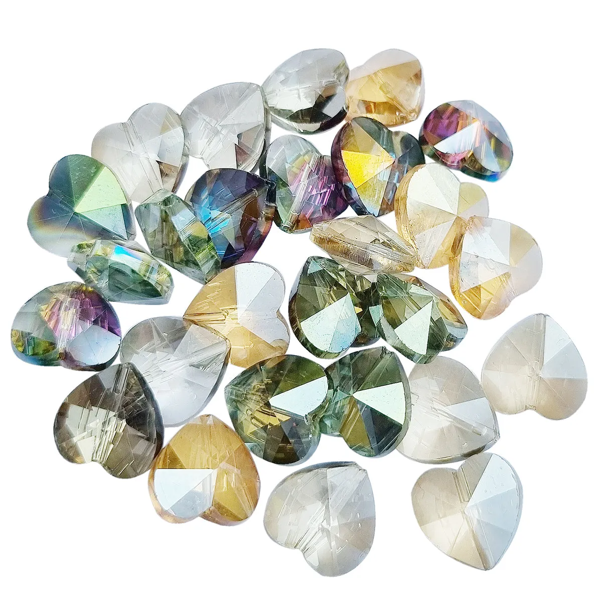 SALE !!! 10 Pcs Random Mix Heart Shape Crystal Glass Beads for Jewelry Making high Glossy ab effect in size about 14mm