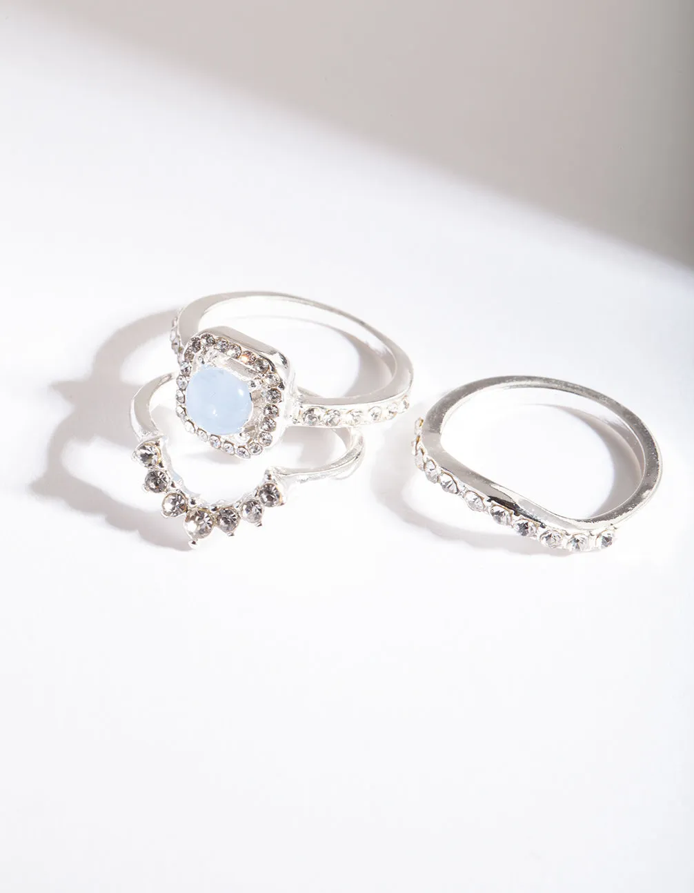 Silver Blue Stone Engagement Ring Stack