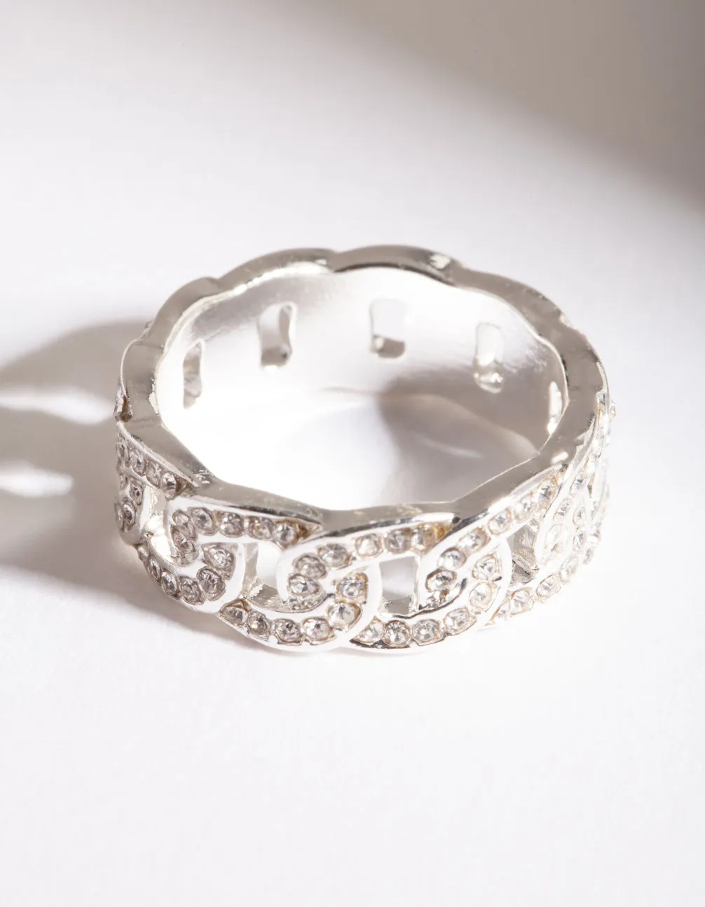 Silver Diamante Chain Ring