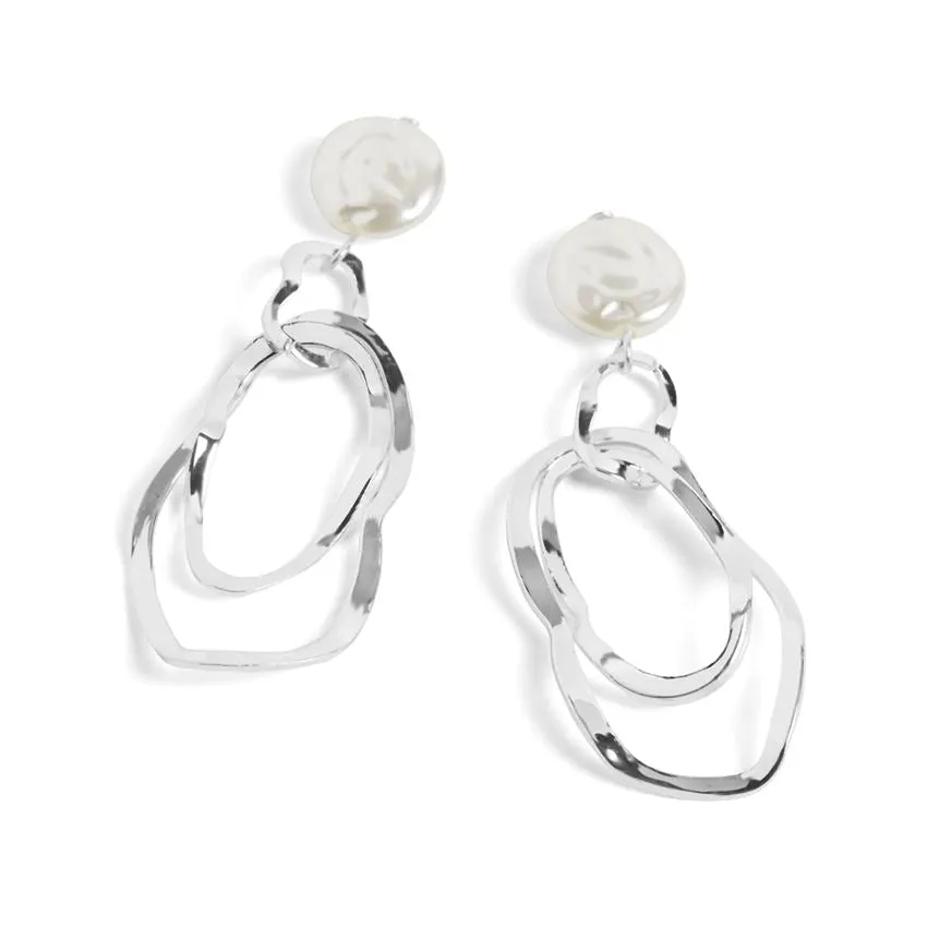 Silver Pearl Waves Earrings