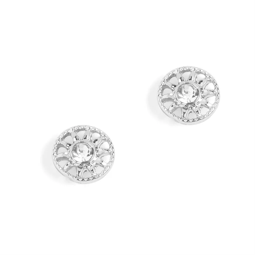 Silver Sunburst with Stone Stud Earrings