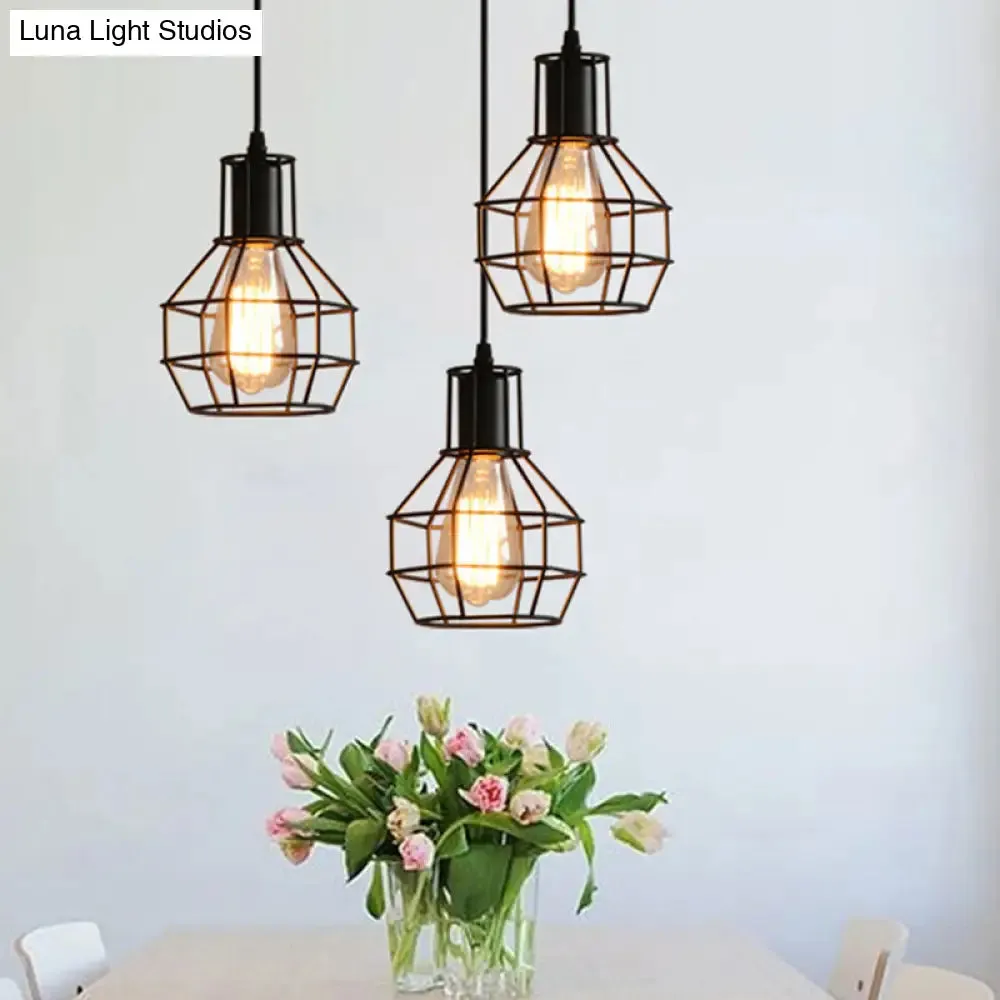 Sleek Black Grenade Cage Pendant Light - Simplicity Iron, 1 Bulb - Ideal for Dining Rooms