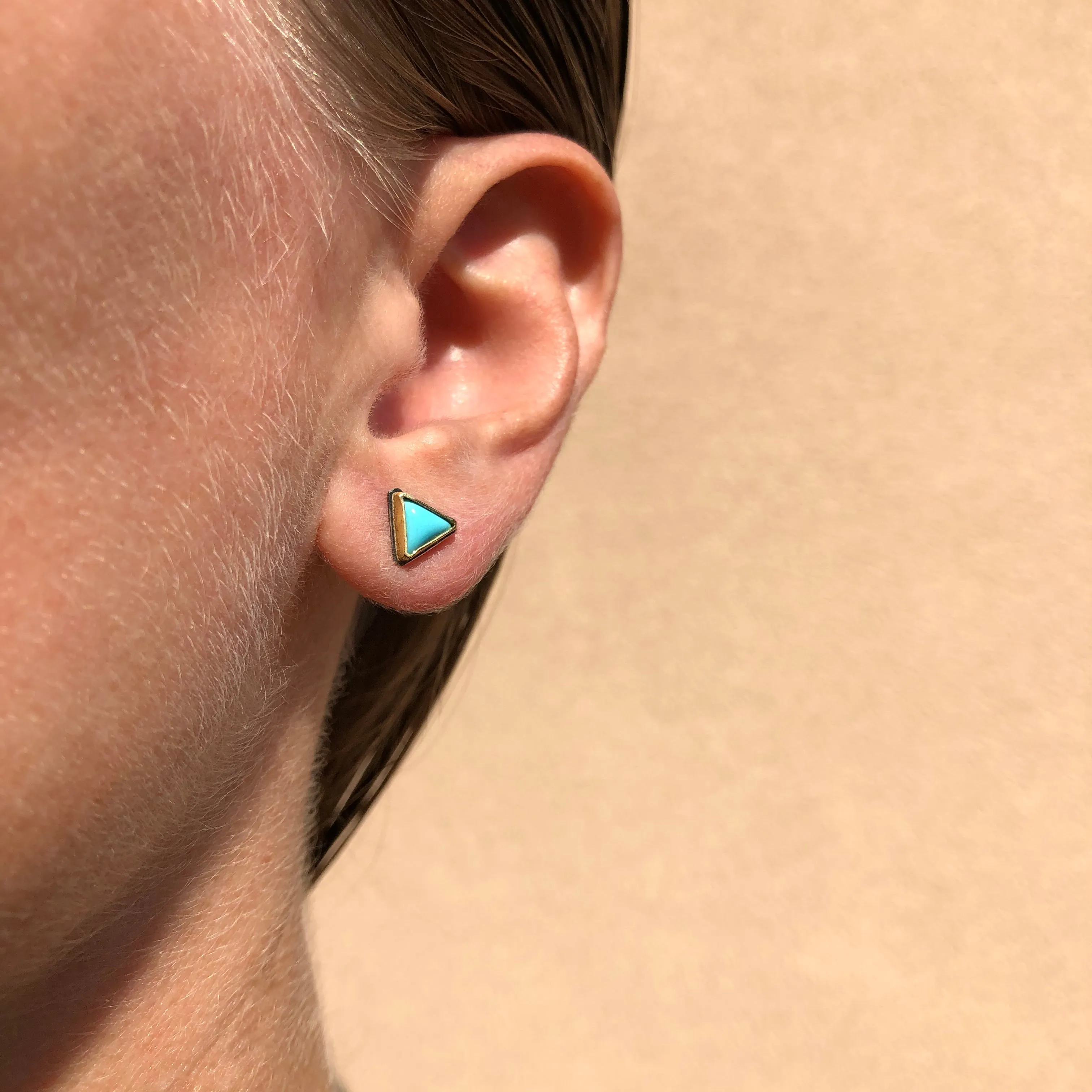 Small Triangular Turquoise Studs in Oxidized Silver and Gold