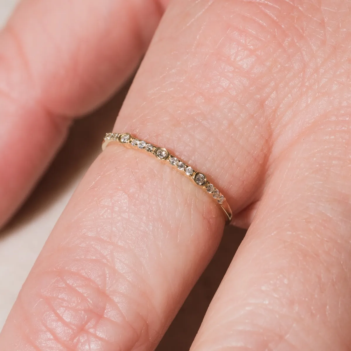 Solid Gold Delicate White Sapphire Stacking Band