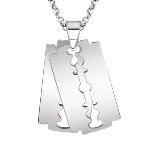 Stainless Steel Dull Brushed Razor Blaze Charm Pendant Necklace With SS Chain 60CM