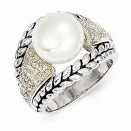 Sterling Silver 11.5mm FW Cultured Pearl & Diamond Ring